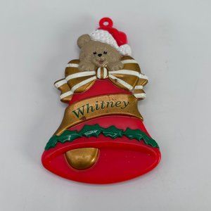 VTG 1998 Stravina Personalized Bell Teddy Bear Christmas Tree Ornament Whitney
